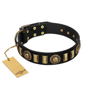 "Lion's Pride" FDT Artisan Black Leather Great Dane Collar with Ornate Conchos and Small Plates  "Lion's Pride" FDT Artisan Black Leather Great Dane Collar with Ornate Conchos and Small Plates