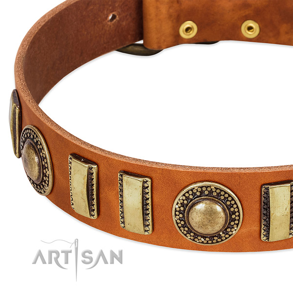 High quality full grain genuine leather dog collar with corrosion resistant D-ring