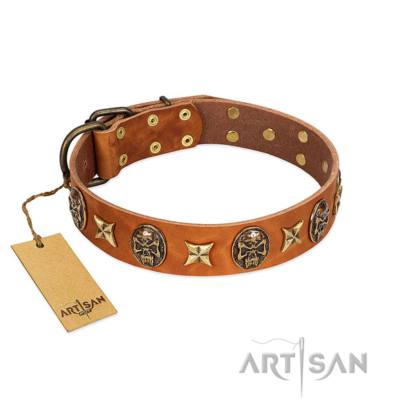 Best quality natural genuine leather collar for your four-legged friend