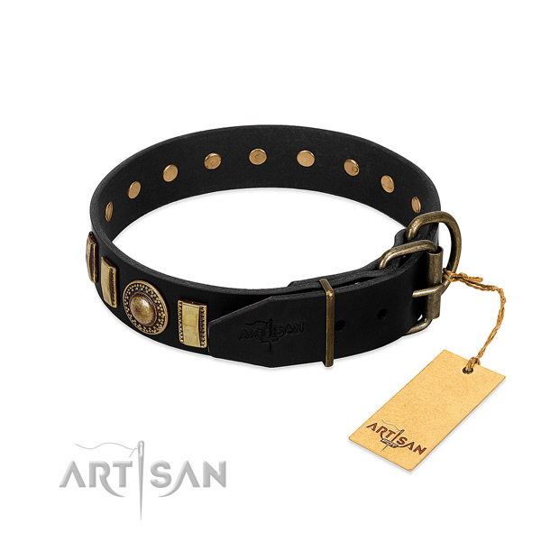Best quality natural leather dog collar with decorations