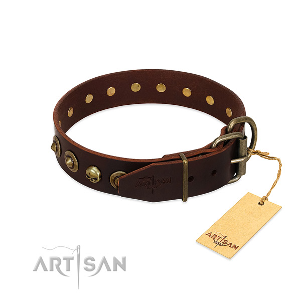 Full grain genuine leather collar with exceptional decorations for your four-legged friend