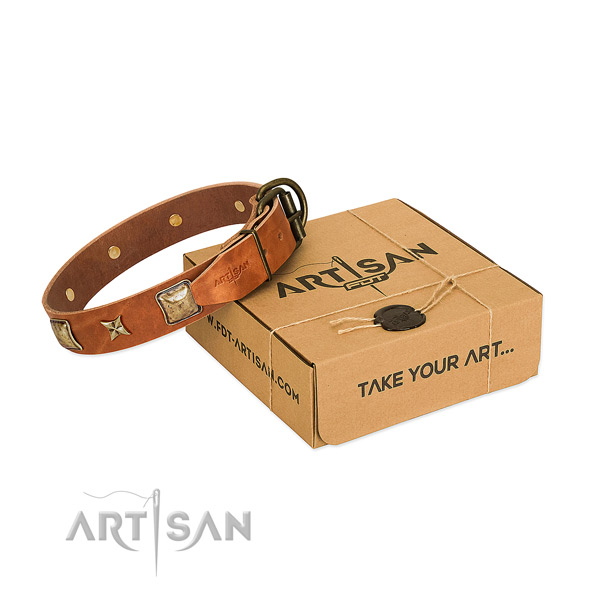 Adjustable natural genuine leather collar for your impressive pet