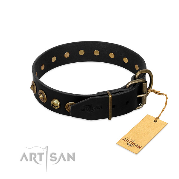 Full grain genuine leather collar with unique adornments for your dog