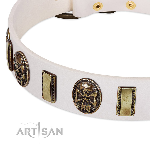 Strong hardware on leather dog collar for your doggie
