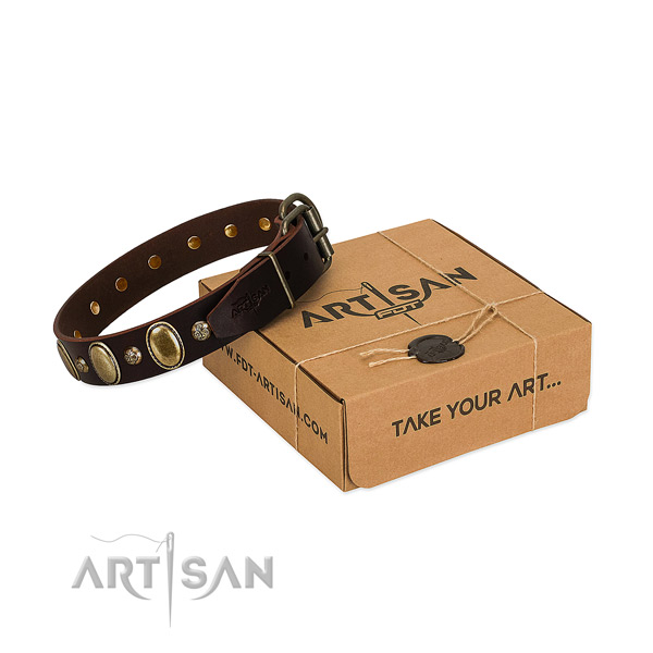 Top notch full grain natural leather dog collar with rust resistant hardware