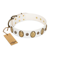 "Nifty Doodad" FDT Artisan White Leather Great Dane Collar with Amazing Large Ovals and Small Studs  "Nifty Doodad" FDT Artisan White Leather Great Dane Collar with Amazing Large Ovals and Small Studs