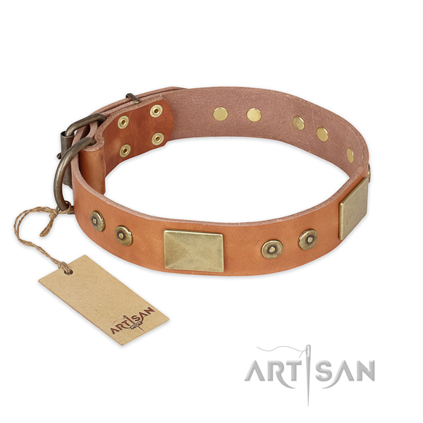 Unique design embellishments on genuine leather dog collar