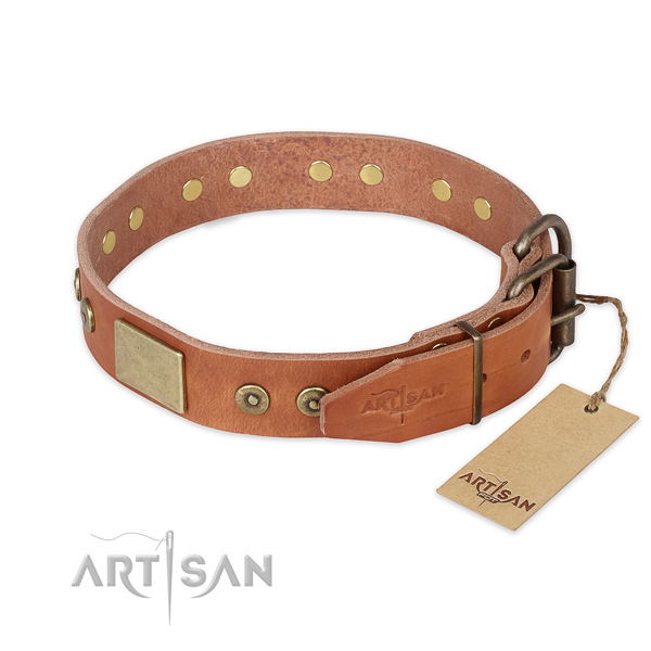 Daily walking genuine leather collar with decorations for your pet