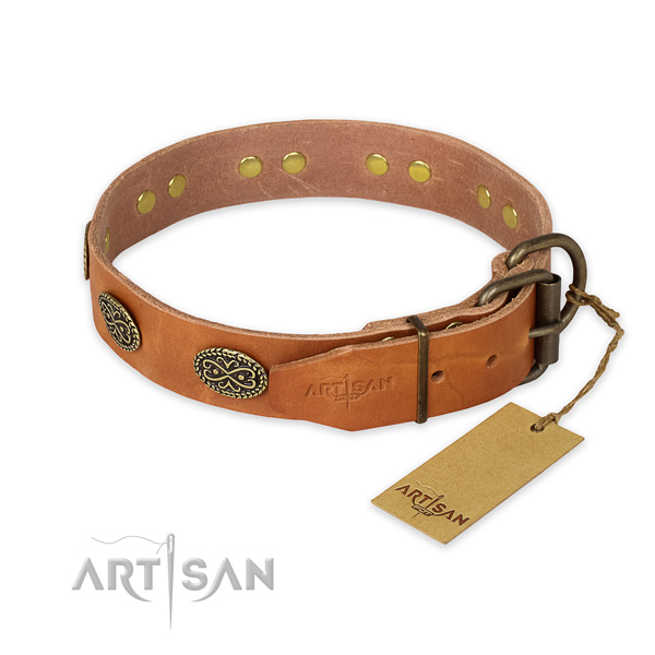 Walking full grain genuine leather collar with decorations for your doggie