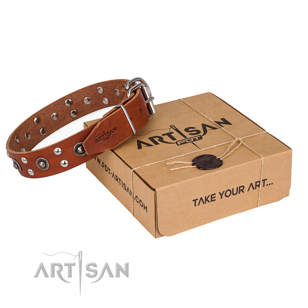 Top notch natural genuine leather dog collar for stylish walking