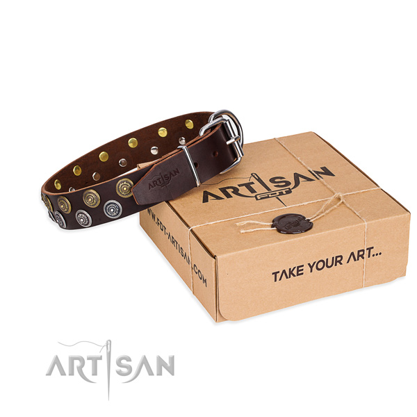 Daily leather dog collar with luxurious decorations