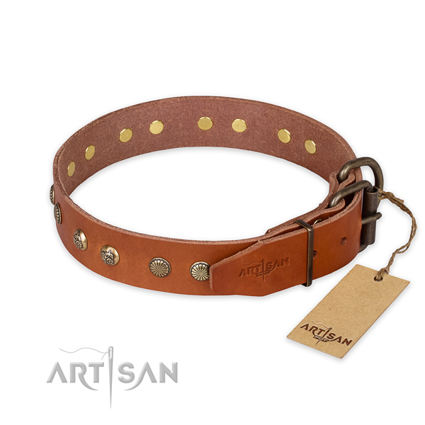 Daily use full grain leather collar with decorations for your doggie
