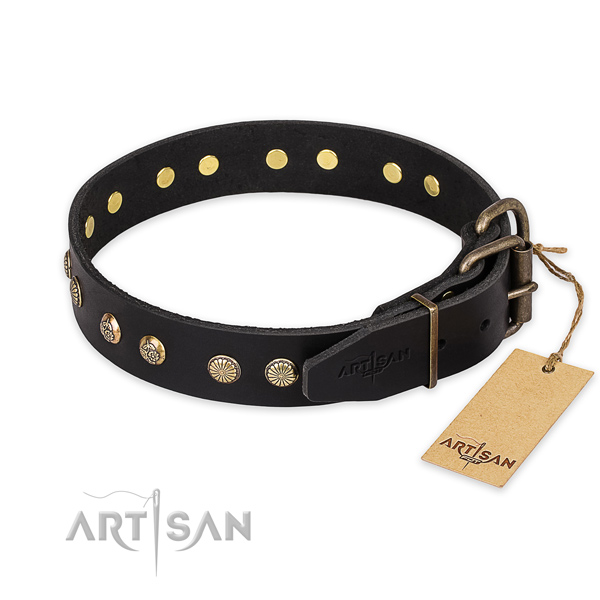 Stylish walking natural genuine leather collar with adornments for your dog