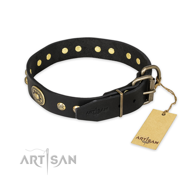 Amazing design decorations on full grain natural leather dog collar