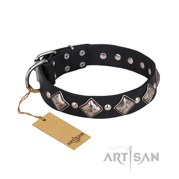 Natural leather dog collar with smoothly polished leather strap