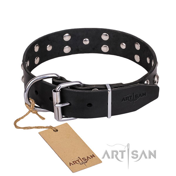Indestructible leather dog collar with corrosion-resistant elements